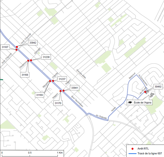 Carte arrêts ligne 607 Carte arrêts ligne 607