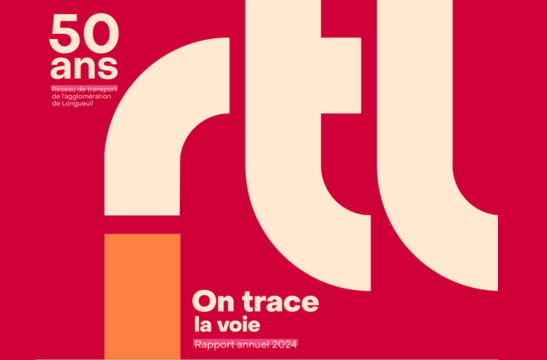 Image de couverture du Rapport annuel du RTL : 50 ans + logo et slogan « On trace la voie ».